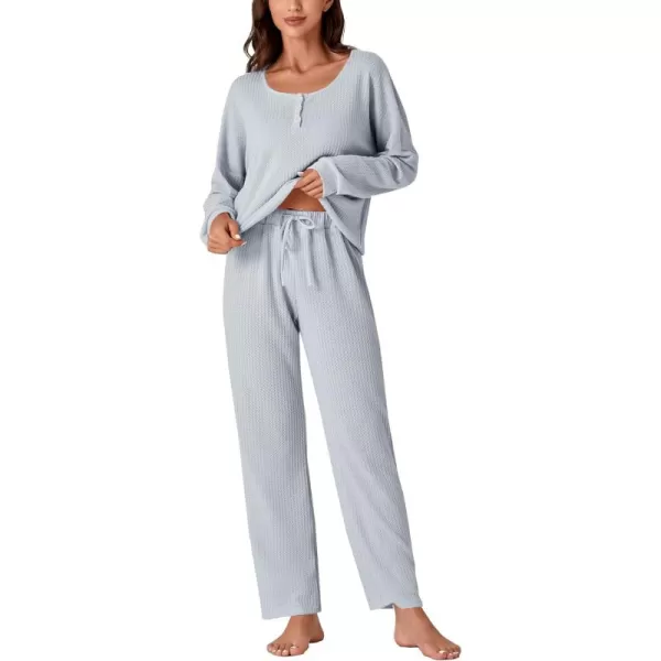 LYANER Women's Waffle Knit Pajamas Set Long Sleeve Top with Pants Loungewear 2 Piece Sleepwear