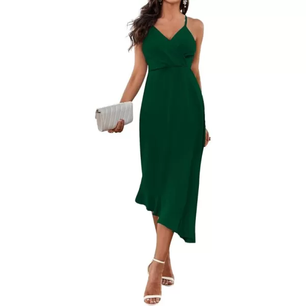 LYANER Women's Wrap V Neck Spaghetti Strap Sleeveless Ruffle Hem Midi Party Dress
