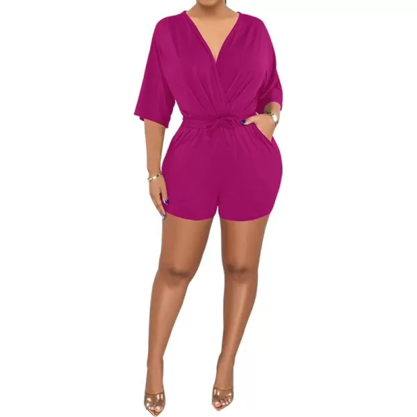 LYANER Women's Wraped V Neck Elastic Waist Tie Short Sleeve Romper Short Jumpsuit