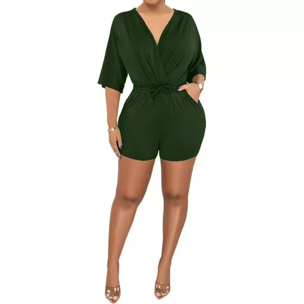 LYANER Women's Wraped V Neck Elastic Waist Tie Short Sleeve Romper Short Jumpsuit