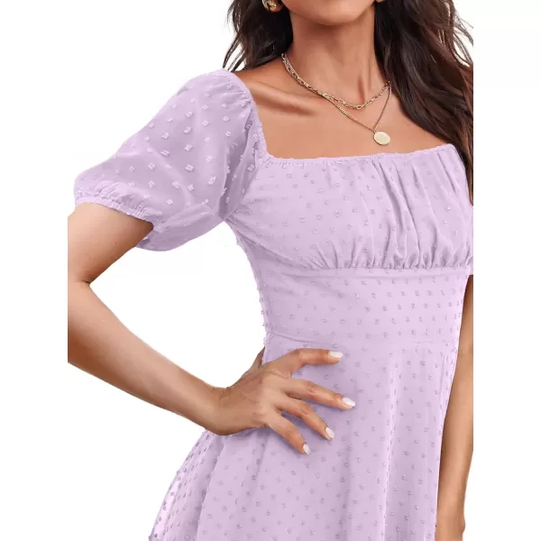 LYANER Women' Swiss Dots Square Neck Ruffle Hem Short Sleeve Elegant Mini Dress