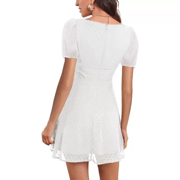 LYANER Women' Swiss Dots Square Neck Ruffle Hem Short Sleeve Elegant Mini Dress