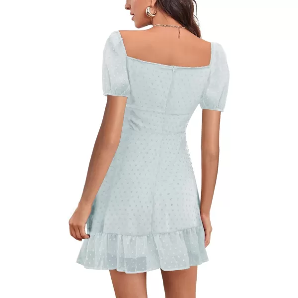 LYANER Women' Swiss Dots Square Neck Ruffle Hem Short Sleeve Elegant Mini Dress