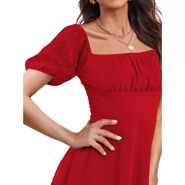 LYANER Women' Swiss Dots Square Neck Ruffle Hem Short Sleeve Elegant Mini Dress