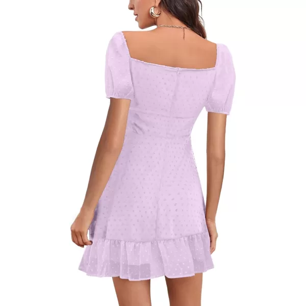 LYANER Women' Swiss Dots Square Neck Ruffle Hem Short Sleeve Elegant Mini Dress
