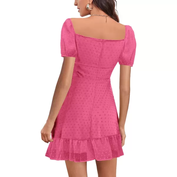 LYANER Women' Swiss Dots Square Neck Ruffle Hem Short Sleeve Elegant Mini Dress