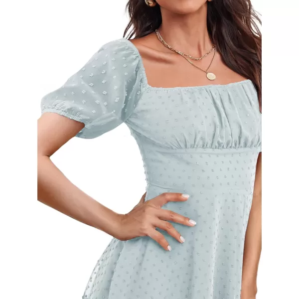 LYANER Women' Swiss Dots Square Neck Ruffle Hem Short Sleeve Elegant Mini Dress