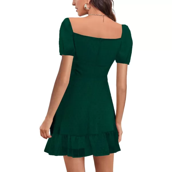 LYANER Women' Swiss Dots Square Neck Ruffle Hem Short Sleeve Elegant Mini Dress