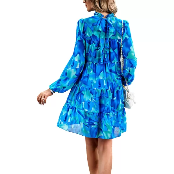LYANER Women's 2023 Fall Dress Mock Neck Pleated Long Sleeve Floral Print Tiere Ruffle Babydoll Mini Short Dresses