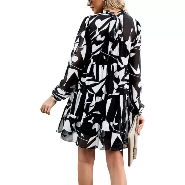 LYANER Women's 2023 Fall Dress Mock Neck Pleated Long Sleeve Floral Print Tiere Ruffle Babydoll Mini Short Dresses