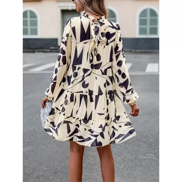 LYANER Women's 2023 Fall Dress Mock Neck Pleated Long Sleeve Floral Print Tiere Ruffle Babydoll Mini Short Dresses