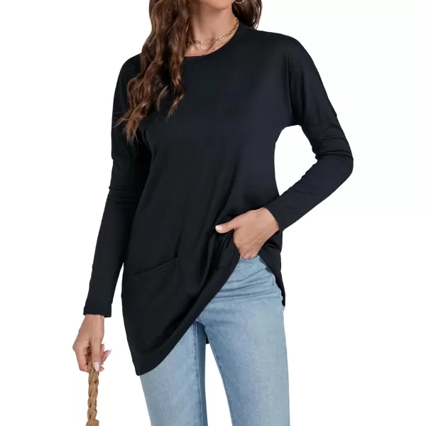 LYANER Women's 2024 Crew Neck Long Sleeve T-Shirts Loose Blouse Casual Tunic Tops for Leggings with Pocket