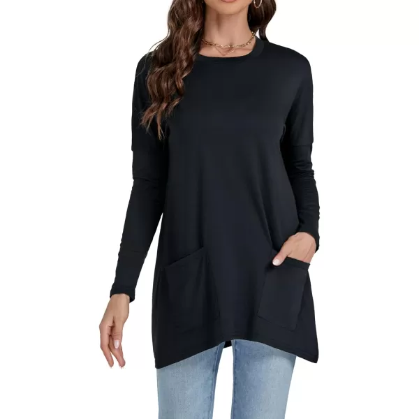 LYANER Women's 2024 Crew Neck Long Sleeve T-Shirts Loose Blouse Casual Tunic Tops for Leggings with Pocket