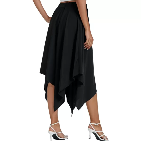 LYANER Women's Asymmetrical Hem Elastic High Waist A-Line Swing Solid Midi Skirt