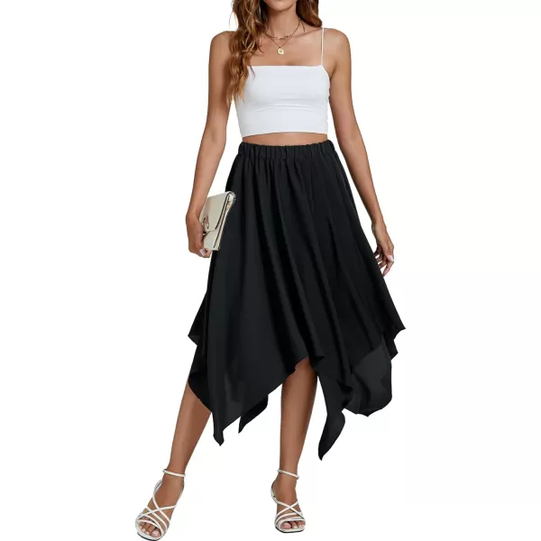 LYANER Women's Asymmetrical Hem Elastic High Waist A-Line Swing Solid Midi Skirt