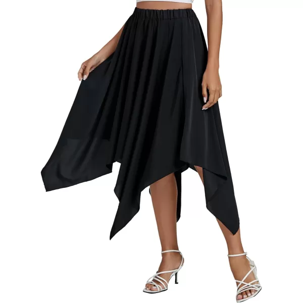 LYANER Women's Asymmetrical Hem Elastic High Waist A-Line Swing Solid Midi Skirt