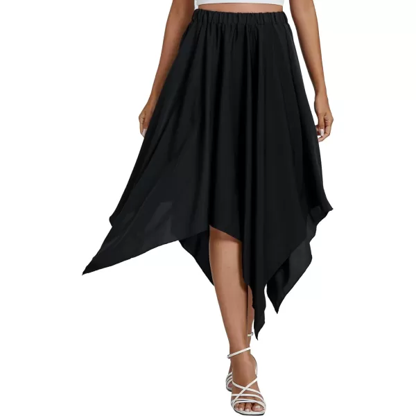 LYANER Women's Asymmetrical Hem Elastic High Waist A-Line Swing Solid Midi Skirt