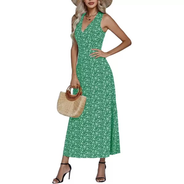LYANER Women's Boho Floral V Neck Backless Back Sleeveless Flowy Long Beach Dress