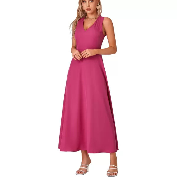 LYANER Women's Boho Floral V Neck Backless Back Sleeveless Flowy Long Beach Dress