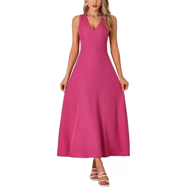 LYANER Women's Boho Floral V Neck Backless Back Sleeveless Flowy Long Beach Dress