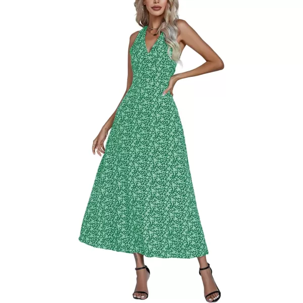LYANER Women's Boho Floral V Neck Backless Back Sleeveless Flowy Long Beach Dress