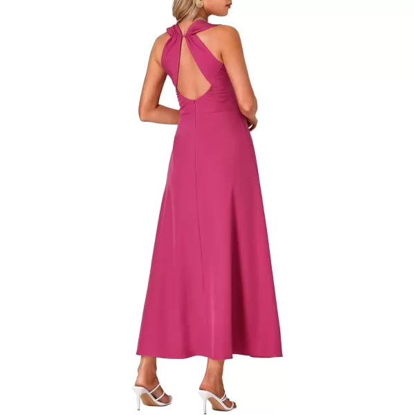 LYANER Women's Boho Floral V Neck Backless Back Sleeveless Flowy Long Beach Dress