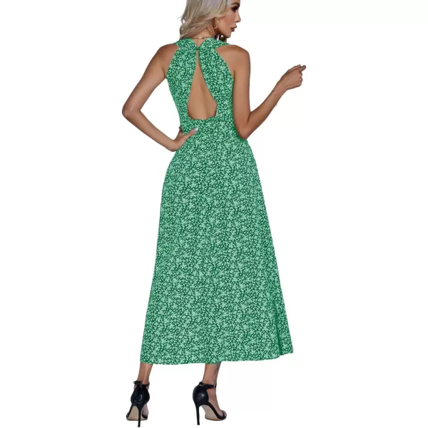 LYANER Women's Boho Floral V Neck Backless Back Sleeveless Flowy Long Beach Dress