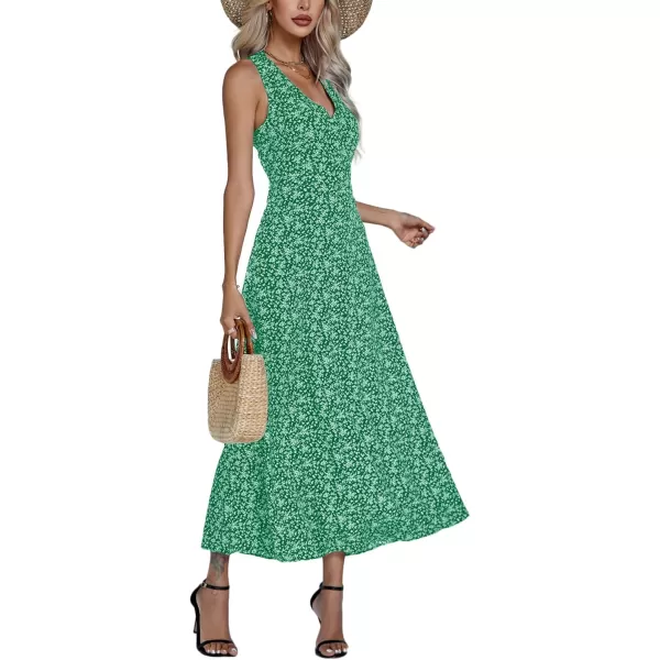 LYANER Women's Boho Floral V Neck Backless Back Sleeveless Flowy Long Beach Dress