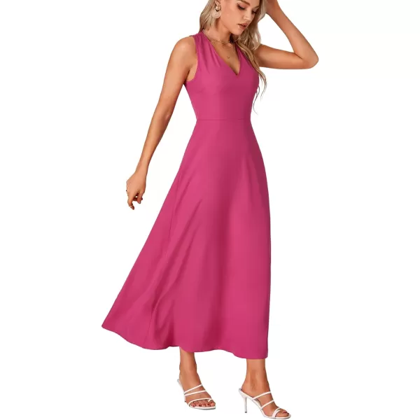 LYANER Women's Boho Floral V Neck Backless Back Sleeveless Flowy Long Beach Dress