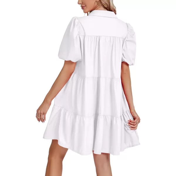 LYANER Women's Callor Button Down Puff Short Sleeve Ruffle Hem Loose Babydoll Mini Dress