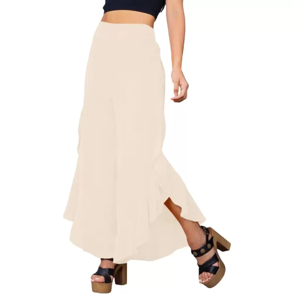 LYANER Women's Casual Ruffle Side Split Elastic High Waist Wide Long Pants Trouser