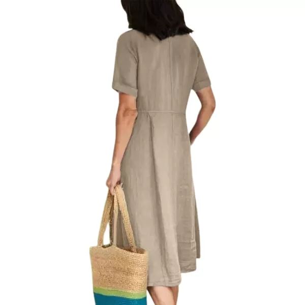 LYANER Women's Casual V Neck Buttons Down Front Short Sleeve Loose Fit Midi Dress with Pockets