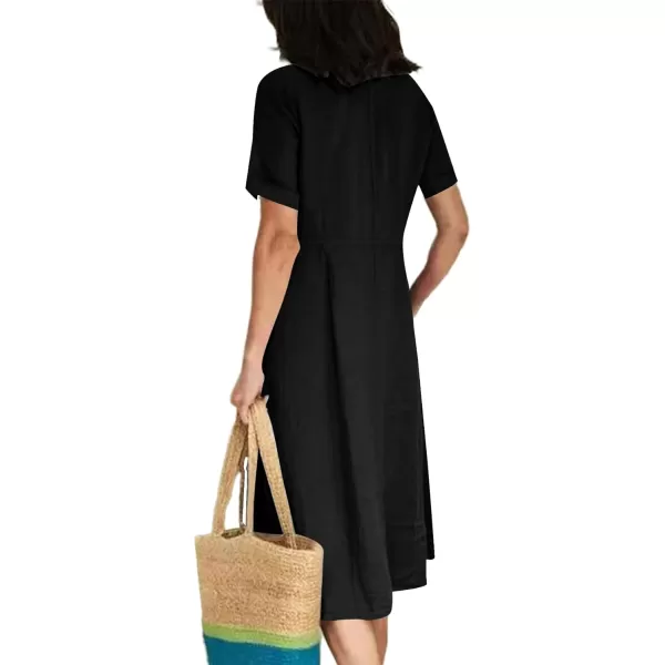 LYANER Women's Casual V Neck Buttons Down Front Short Sleeve Loose Fit Midi Dress with Pockets