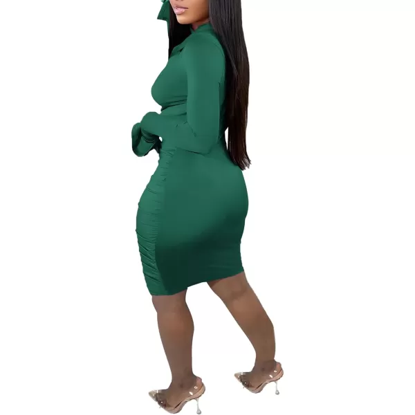 LYANER Women's Collar Low Cut V Neck Ruched Long Sleeve Bodycon Club Mini Dress