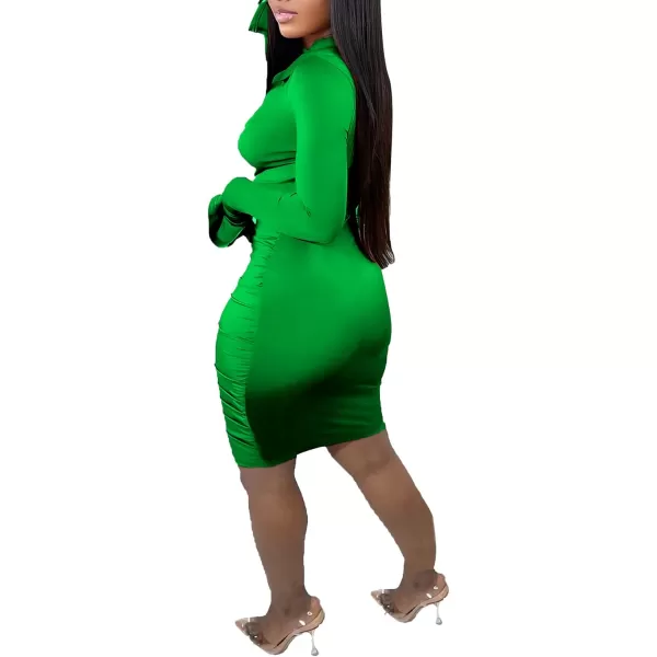 LYANER Women's Collar Low Cut V Neck Ruched Long Sleeve Bodycon Club Mini Dress