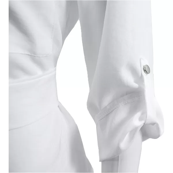 LYANER Women's Collar V Neck Belted High Low Roll Half Sleeve Pocket Front Office Mini Dress