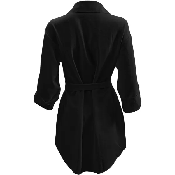 LYANER Women's Collar V Neck Belted High Low Roll Half Sleeve Pocket Front Office Mini Dress