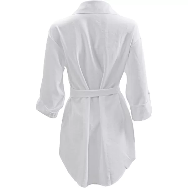LYANER Women's Collar V Neck Belted High Low Roll Half Sleeve Pocket Front Office Mini Dress