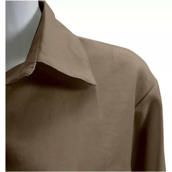 LYANER Women's Collar V Neck Belted High Low Roll Half Sleeve Pocket Front Office Mini Dress
