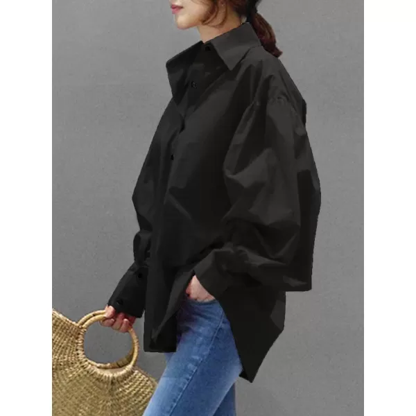LYANER Women's Collar V Neck Lantern Long Sleeve Blouse Button Dwon Loose Shirt Top