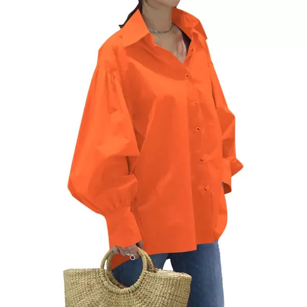 LYANER Women's Collar V Neck Lantern Long Sleeve Blouse Button Dwon Loose Shirt Top