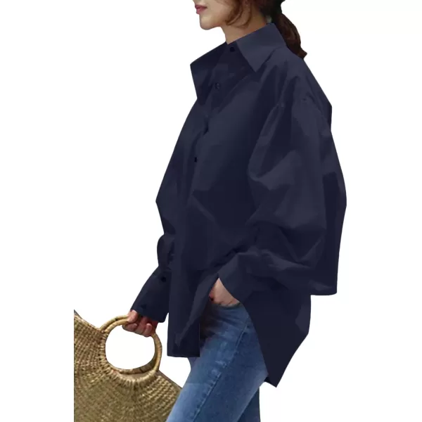 LYANER Women's Collar V Neck Lantern Long Sleeve Blouse Button Dwon Loose Shirt Top