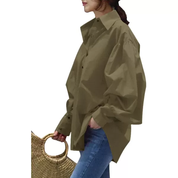 LYANER Women's Collar V Neck Lantern Long Sleeve Blouse Button Dwon Loose Shirt Top