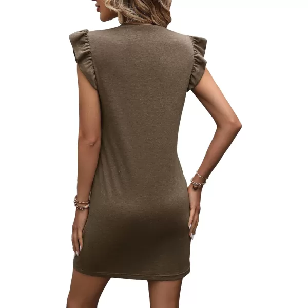 LYANER Women's Crewneck Ruffle Trims Cap Sleeve Bodycon Pocket Mini T Shirt Dress