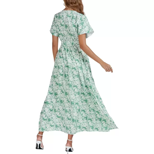 LYANER Women's Floral Boho Deep V Neck Batwing Short Sleeve High Waist Split Slit Shift Dress