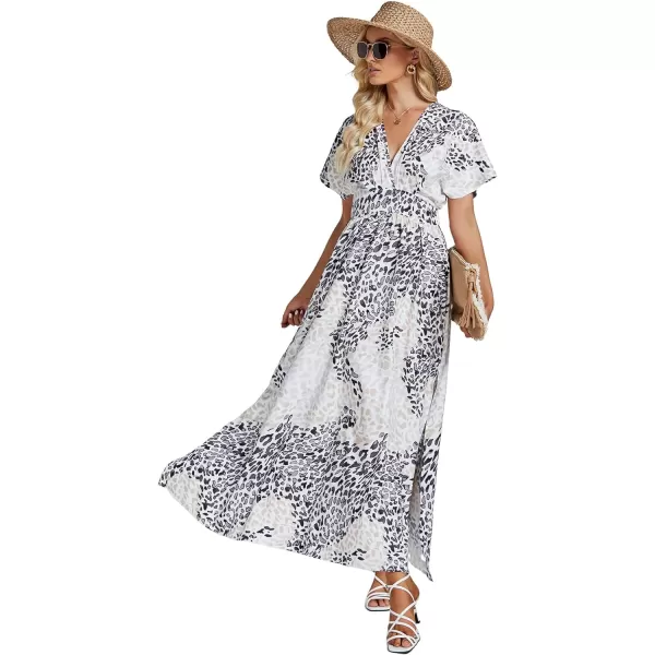 LYANER Women's Floral Boho Deep V Neck Batwing Short Sleeve High Waist Split Slit Shift Dress