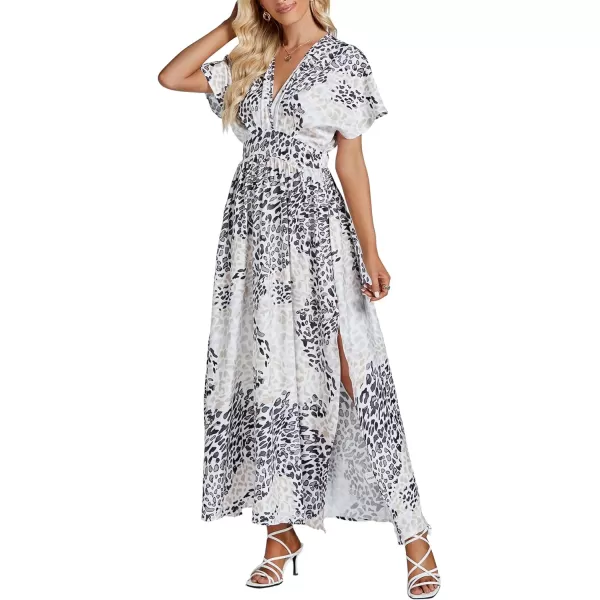 LYANER Women's Floral Boho Deep V Neck Batwing Short Sleeve High Waist Split Slit Shift Dress