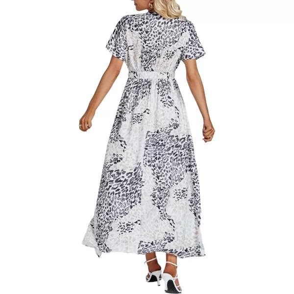 LYANER Women's Floral Boho Deep V Neck Batwing Short Sleeve High Waist Split Slit Shift Dress