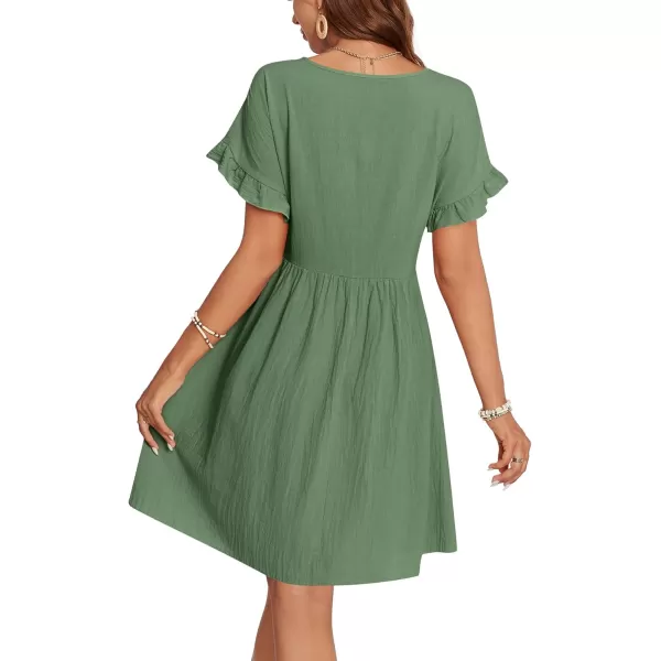 LYANER Women's Frilled Mock Neck Long Sleeve Babydoll Dress Casual Loose Flowy Swing Tunic Dresses
