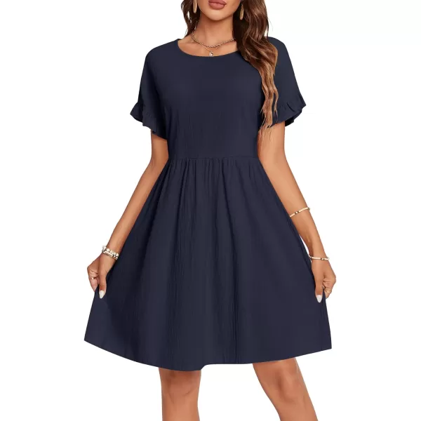 LYANER Women's Frilled Mock Neck Long Sleeve Babydoll Dress Casual Loose Flowy Swing Tunic Dresses